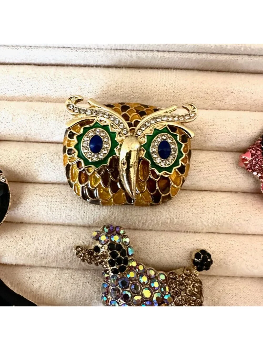 Costume Jewelry Lot Snake Pendant Brooch Pin Owl Sunflower Fish Poodle Gold Tone